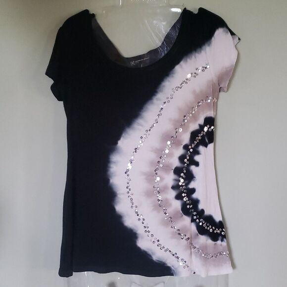 INC Women’s Black Sequin Short-Sleeve Tee Small | Sparkle Night Out Top - Picture 1 of 4